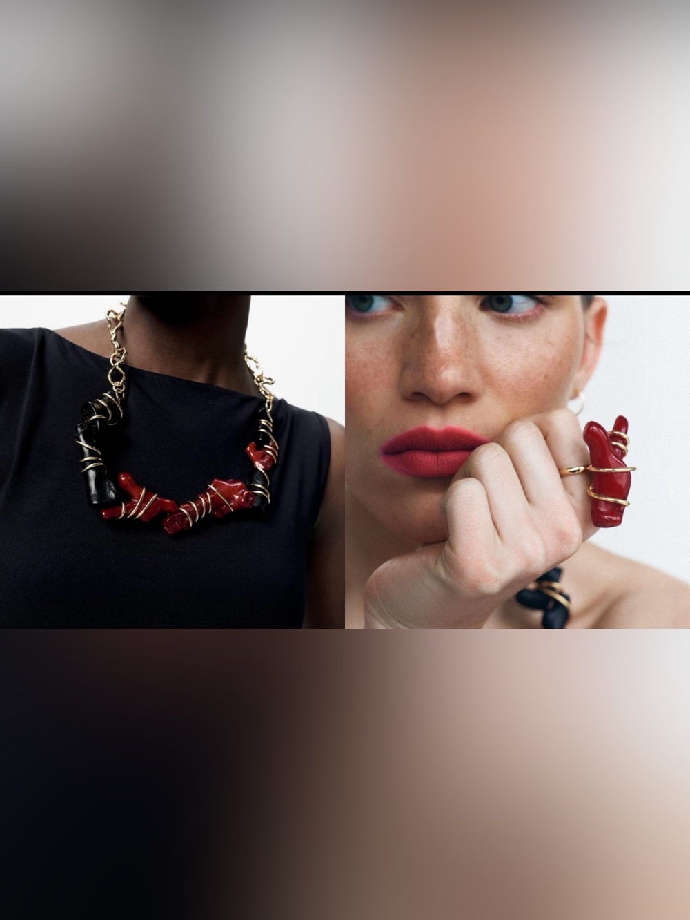 Zara faux coral necklace and ring co-ord set